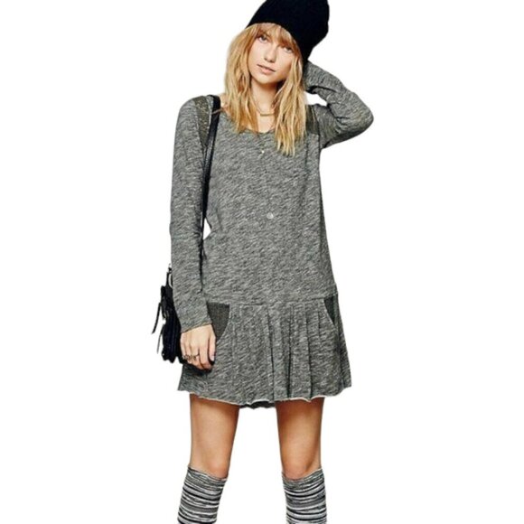 Free People FP Beach Sweet Nothing Long Sleeve Knit Mini Dress Gray - Picture 1 of 10